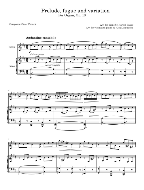 César Franck Prélude, Fugue et Variation, Op.18 – Violin / Pno arrgmt.