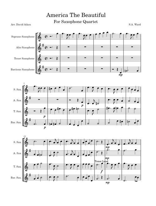 America the beautiful – Samuel A. Ward America The Beautiful - Saxophone Quartet
