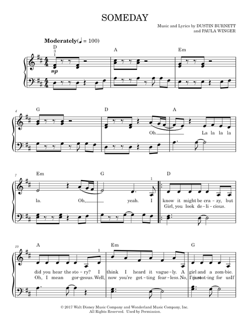 Someday (from Disney's Zombies) - Dustin Burnett (Easy Piano)