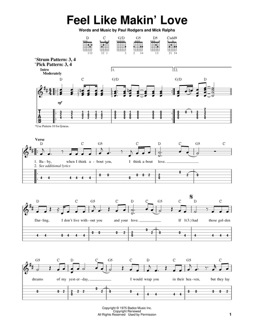 Feel Like Makin' Love - Bad Company (Easy Guitar with TAB)