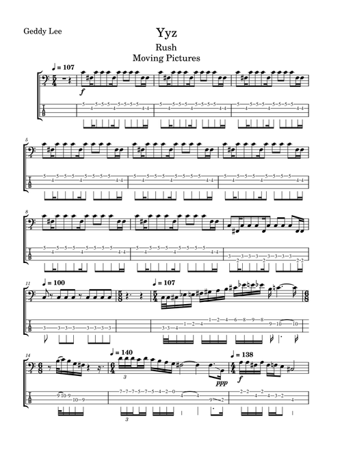 Yyz (Arr. Tracy Dean McCallum) - Rush (Bass Tab)
