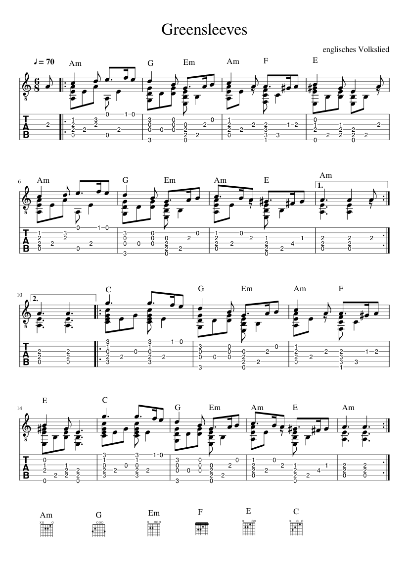 Greensleeves - Arrangement (with Tabs) music for Guitar (Solo) | Musescore.com