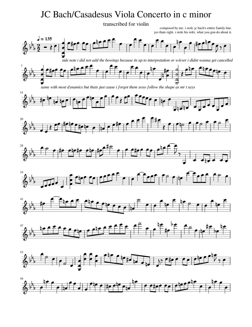 JC Bach/Casadesus Viola Concerto in c minor Sheet music for Piano (Solo