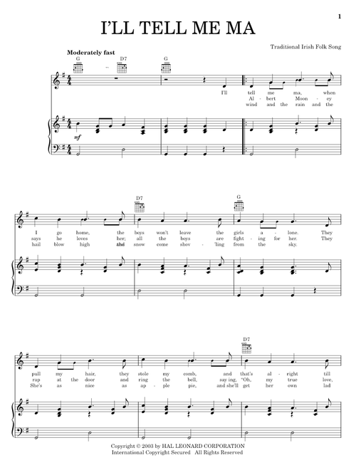 I'll Tell Me Ma - Irish Folksong (Piano-Vocal-Guitar)