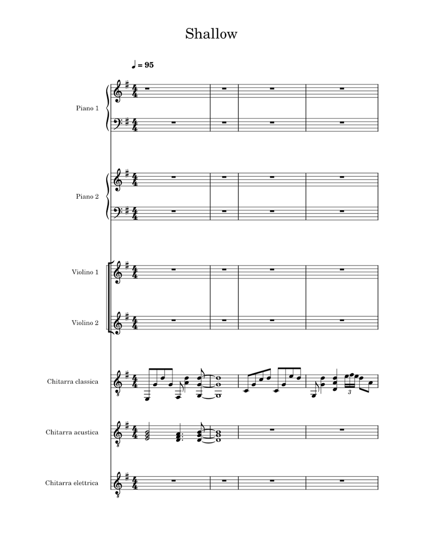 Shallow Instrument Shallow – Lady Gaga Shallow Sheet Music for Piano, Violin, Guitar ...