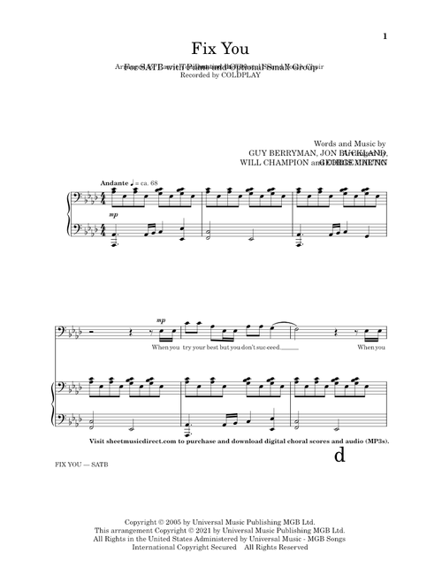 Fix You (arr. George Chung) - Coldplay (Choral, SATB)