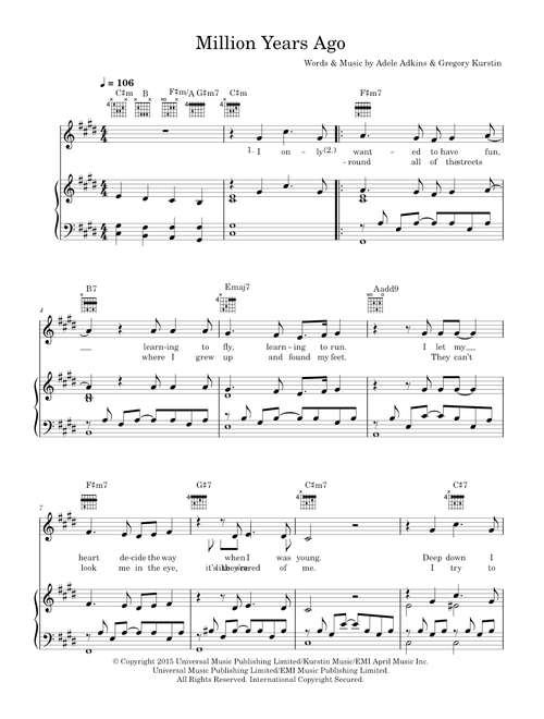 Million Years Ago - Adele (Piano-Vocal-Guitar (Piano Accompaniment))