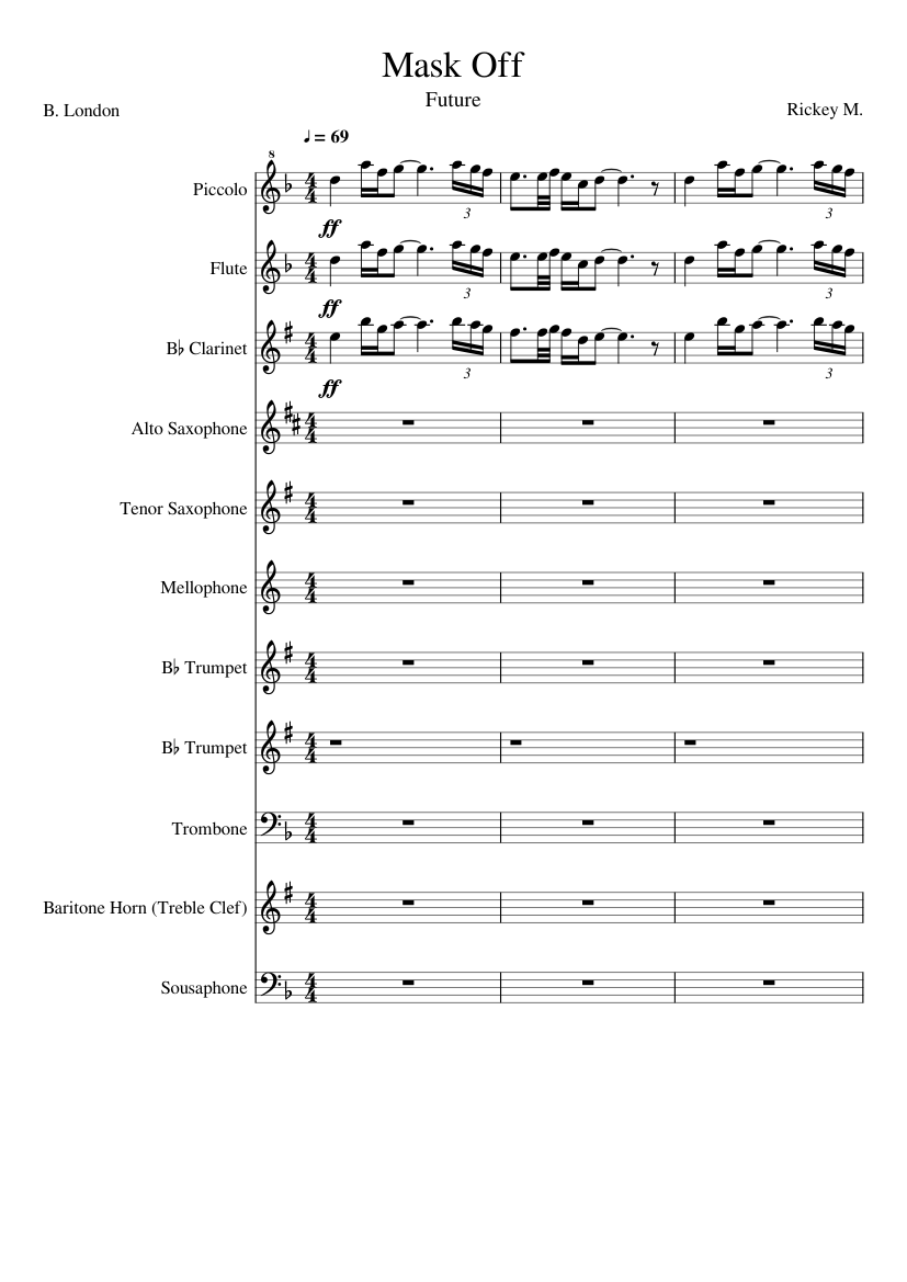 Sheet music for Mellophone, Flute piccolo, Flute & instruments (Mixed Ensemble) | Musescore.com