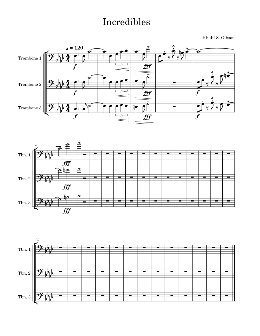 Incredibles Trombone Fanfare Sheet music for Trombone (Brass Trio ...