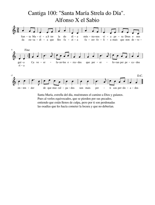 Cantiga 100: Santa Maria Strela do dia 