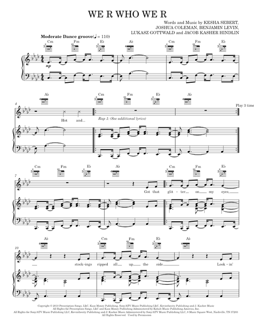 We R Who We R - Kesha Ke$ha (Piano-Vocal-Guitar)