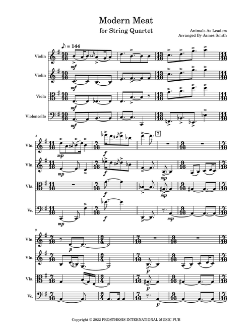 Modern Meat (Arr. James Smith) - Animals As Leaders (String Quartet)
