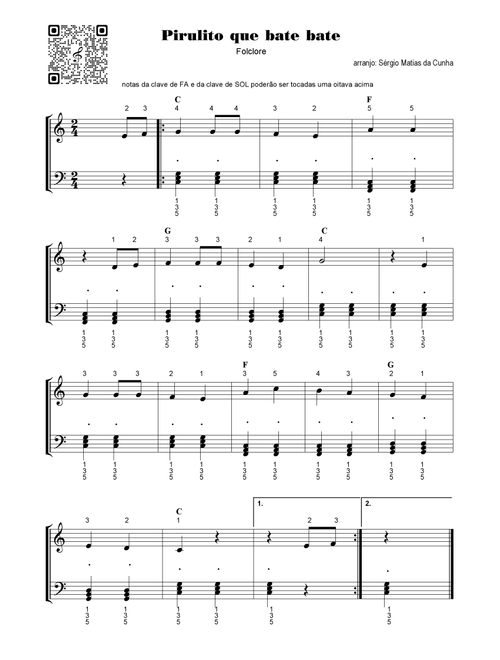 Pirulito que bate bate - Fase2 (Arr. Sérgio Matias da Cunha) (Easy Piano)