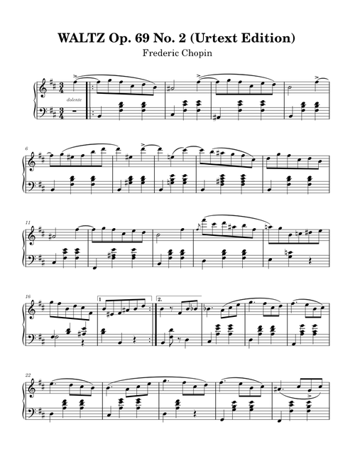 Frederic Chopin - Waltz Op. 69 No. 2 (Urtext Edition) (Rare)