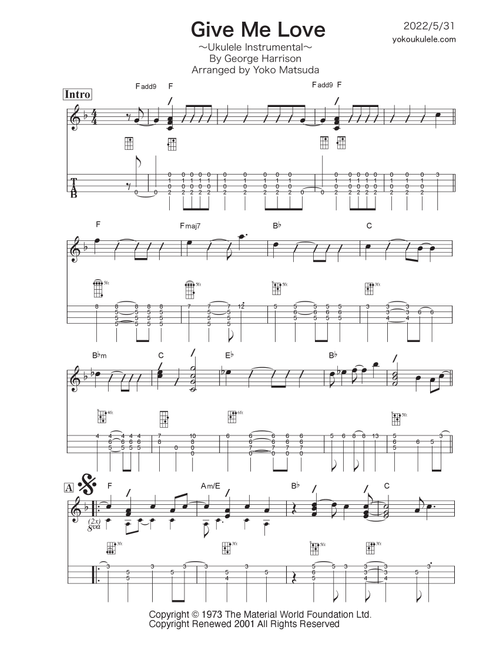 Give Me Love (give Me Peace On Earth) (Arr. Yoko Matsuda) - George Harrison (Ukulele)