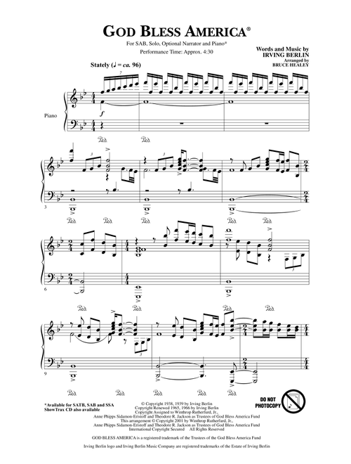 God Bless America (arr. Bruce Healey) - Irving Berlin (Choral, SAB)
