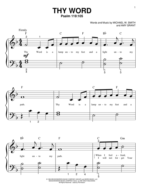 Thy Word - Amy Grant, Michael W Smith (Big Note Piano)