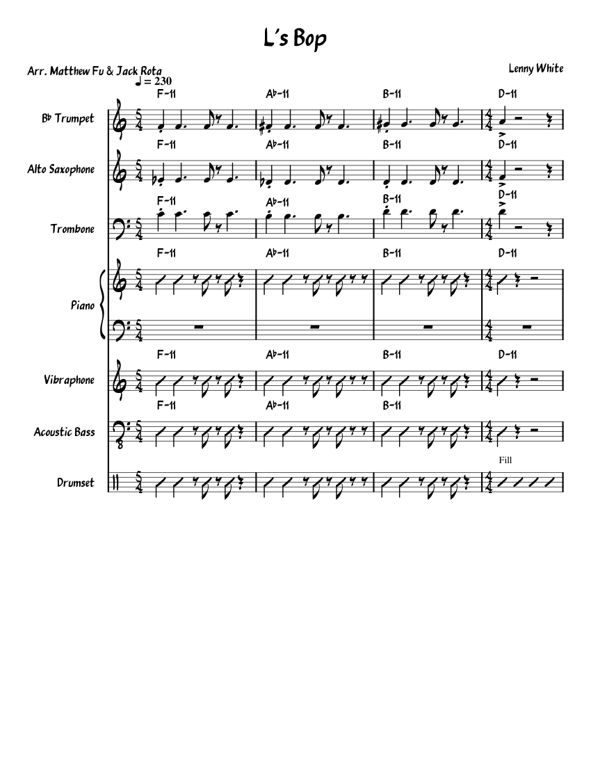 L's Bop Sheet Music for Piano, Trombone, Saxophone alto