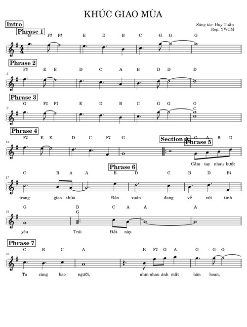 Khúc giao mùa – Melody with Note Names - Huy Tuấn