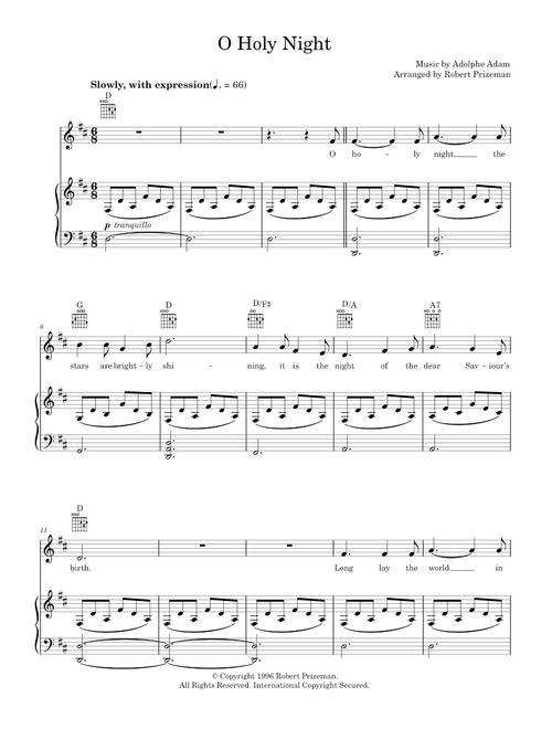 O Holy Night - Aled Jones, Howard Blake, The Snowman Movie (Piano-Vocal-Guitar (Piano Accompaniment))