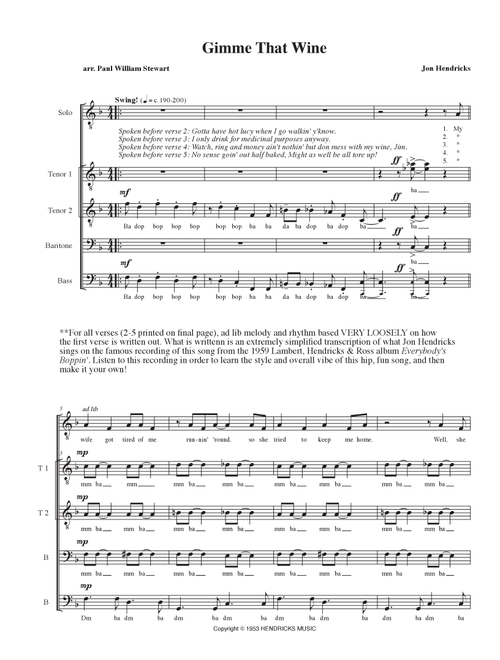Gimme That Wine (Arr. Paul William Stewart) - Jon Hendricks (Choral, TTBB)