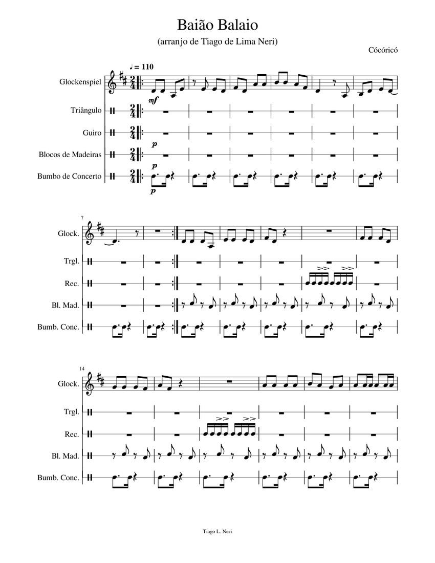 Baião Balaio Sheet music for Glockenspiel, Bass drum, Triangle ...