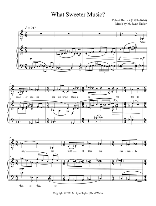 What Sweeter Music : a Christmas Carol for Medium Voice & Piano - M. Ryan Taylor (Vocal Solo)