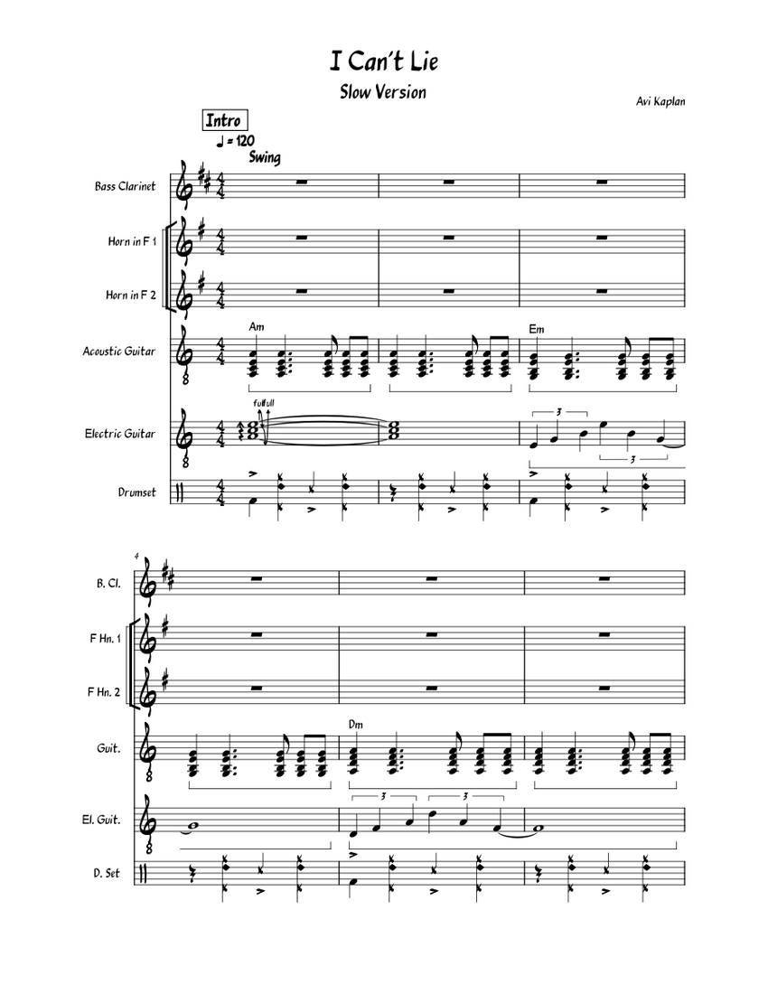 I Can't Lie Avi Kaplan Sheet music for bass, French horn