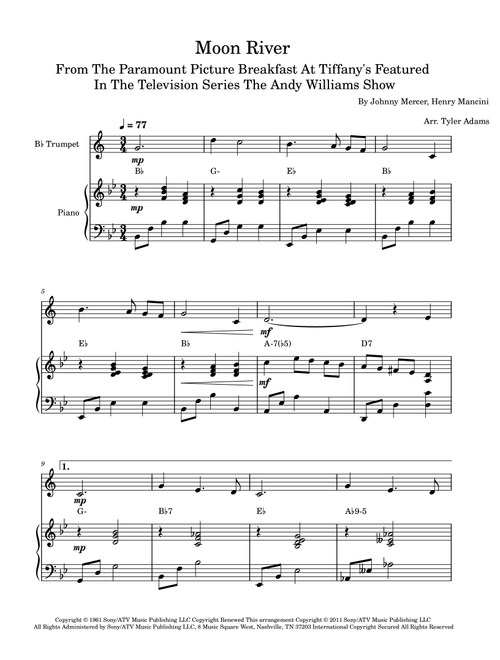 Moon River (Arr. Tyler Adams) - Andy Williams (Trumpet and Piano)
