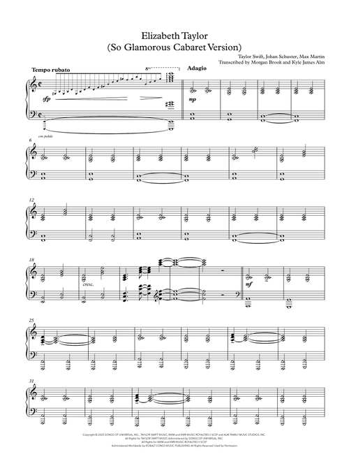 Elizabeth Taylor (Arr. Morgan Brook Alm and Kyle James Alm) - Taylor Swift (Piano Solo)