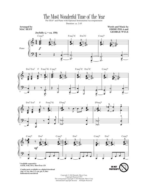 The Most Wonderful Time Of The Year (Arr. Mac Huff) - Andy Williams (Choral, SSA)