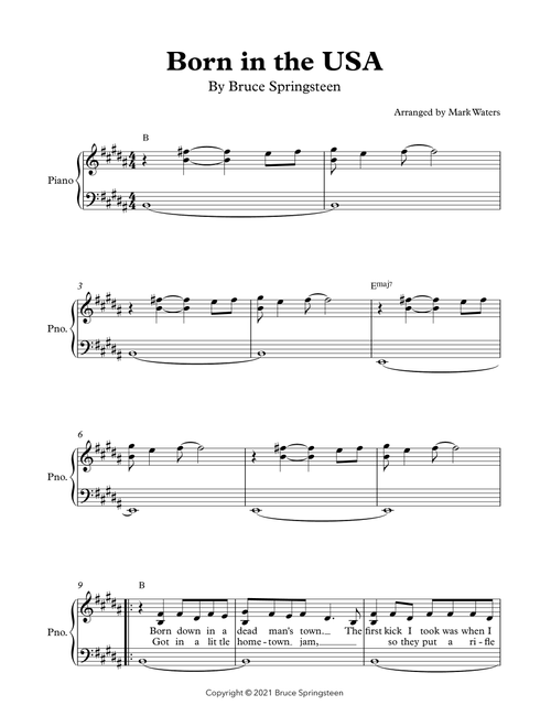 Born In The Usa (Arr. Mark Waters) - Bruce Springsteen (Piano-Vocal-Guitar (Piano Accompaniment))