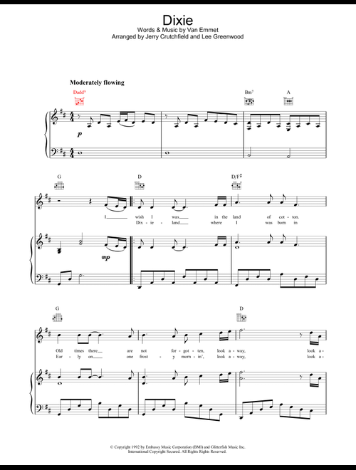 Dixie - Lee Greenwood (Piano-Vocal-Guitar (Piano Accompaniment))