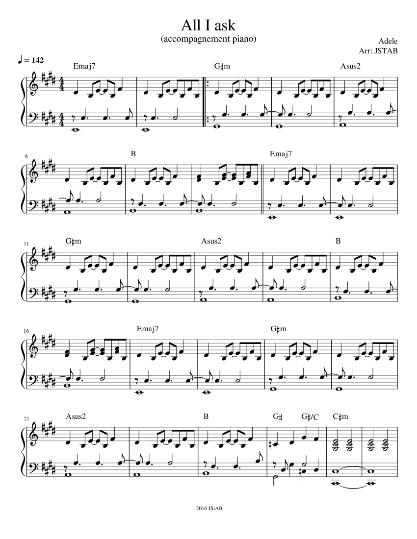 Adele All I ask piano only) Sheet Music for Piano