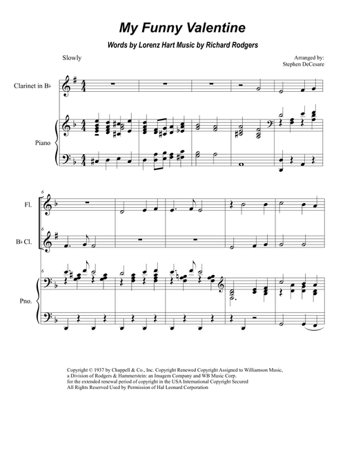 My Funny Valentine (Arr. Stephen DeCesare) - Richard Rodgers (Instrumental Duet and Piano)