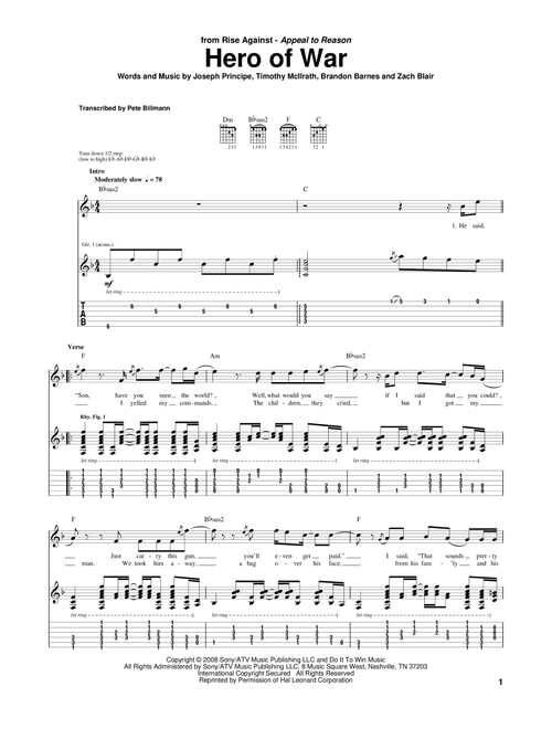 Hero Of War - Rise Against (Guitar Tab)
