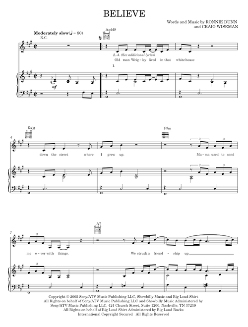 Believe - Brooks & Dunn (Piano-Vocal-Guitar)