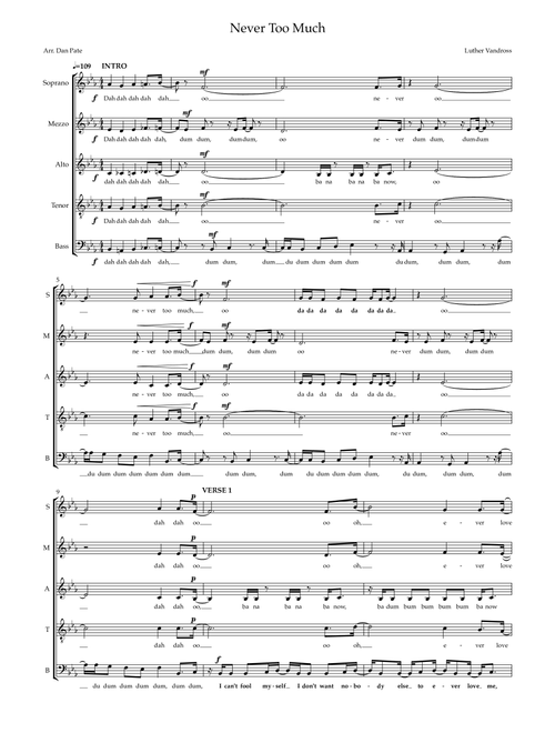 Never Too Much (Arr. Daniel Pate) - Luther Vandross (Choral, 5-Part)