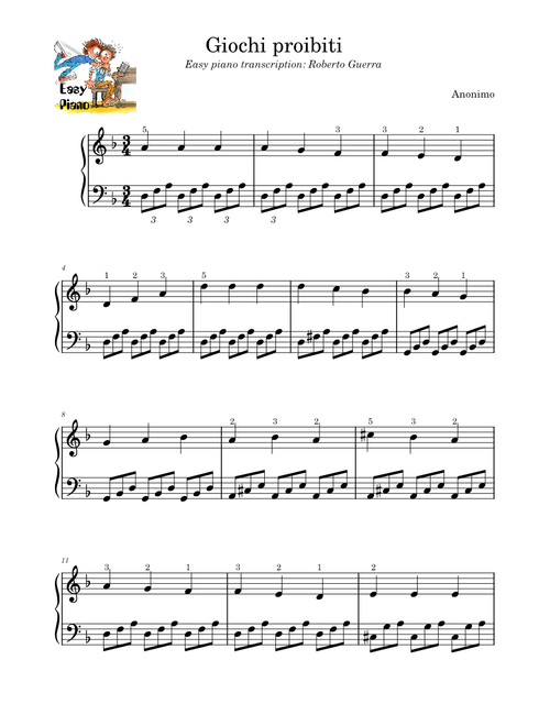 Giochi Proibiti (Jeux Interdits) Easy piano