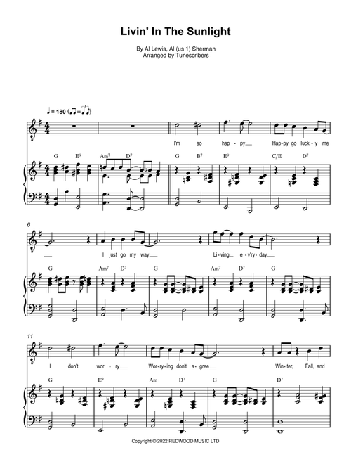 Livin' In The Sunlight (Arr. Tunescribers) - Al Lewis, Al (Us 1) Sherman (Piano Vocal)