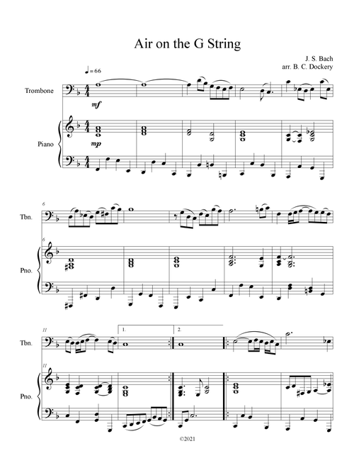 Air on the G String (Trombone Solo with Piano Accompaniment) (Arr. B. C. Dockery) - J S Bach (Trombone and Piano)