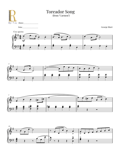 Toreador Song – Georges Bizet - Easy Piano