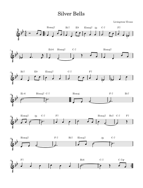Silver Bells – Jay Livingston & Ray Evans Lead Sheet