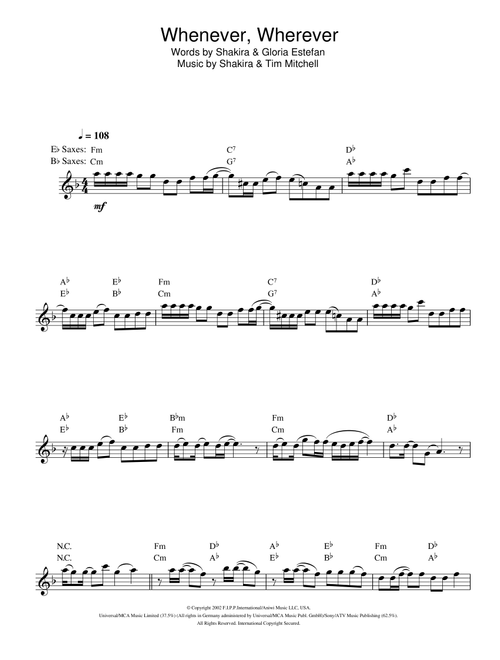 Whenever, Wherever - Shakira (Alto Sax Solo)