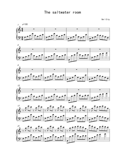 The Saltwater Room (Arr. Owl City) (Piano Solo)