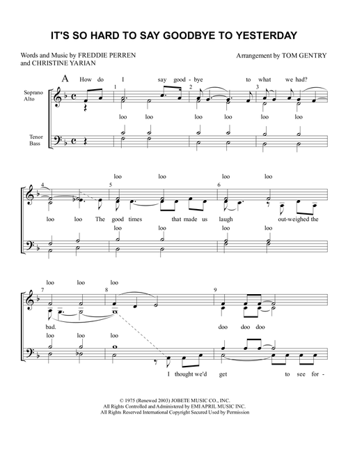 It's So Hard To Say Goodbye To Yesterday (Arr. Tom Gentry) - Boyz Ii Men (Choral, SATB)