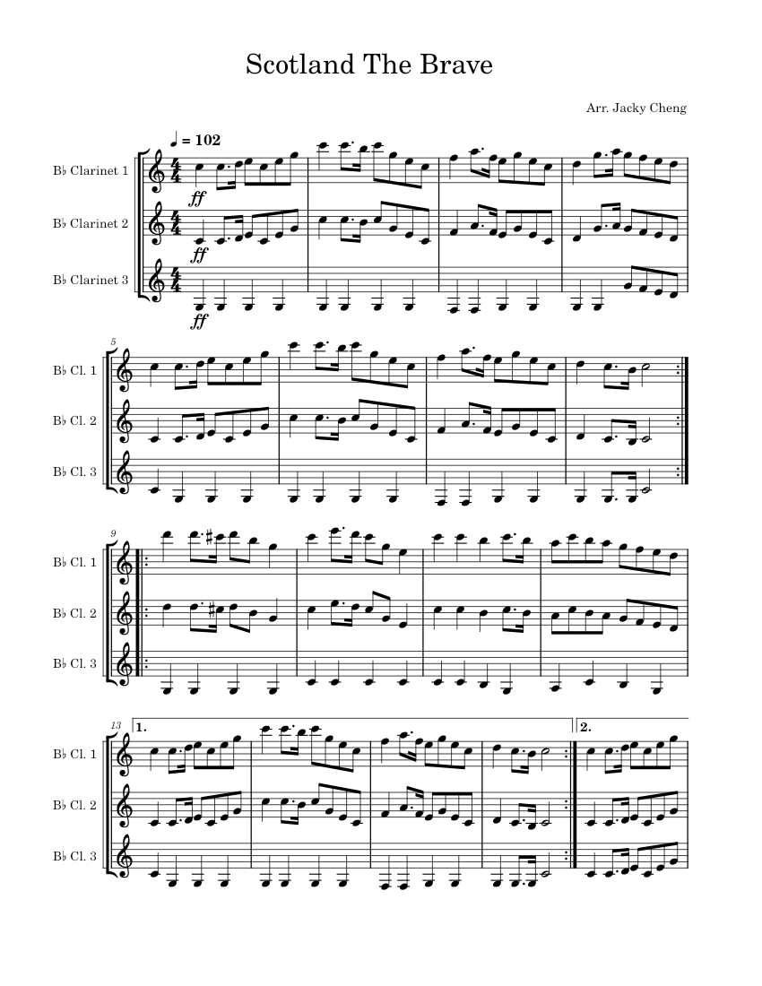 Scotland The Brave Sheet music for in bflat (Woodwind Trio