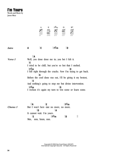 I'm Yours - Jason Mraz (Ukulele Chords-Lyrics)