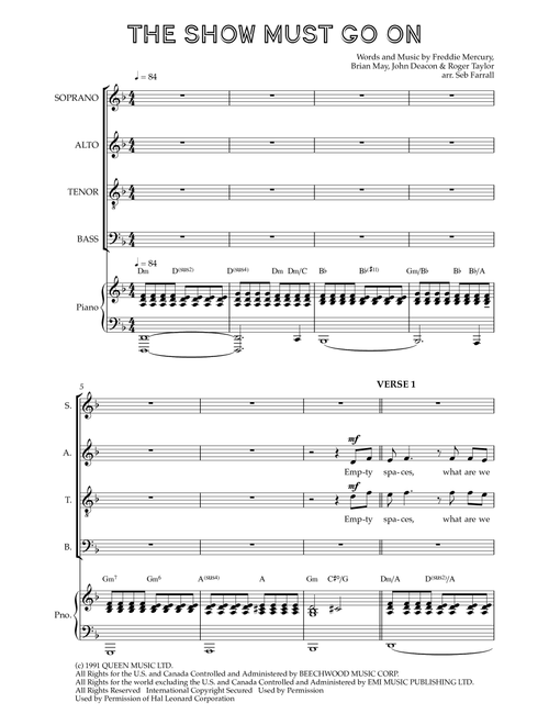 The Show Must Go On (Arr. Seb Farrall) - Queen (Choral, SATB)