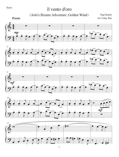 Il Vento d'Oro (Arr. Cathy Pate) - Yugo Kanno (Piano Solo)